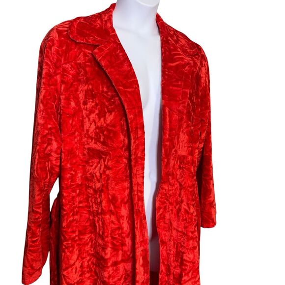 Vintage 70s Cherry Red Long Velour Robe Medium-Large Plush Estate Handmade Glam - Picture 5 of 8